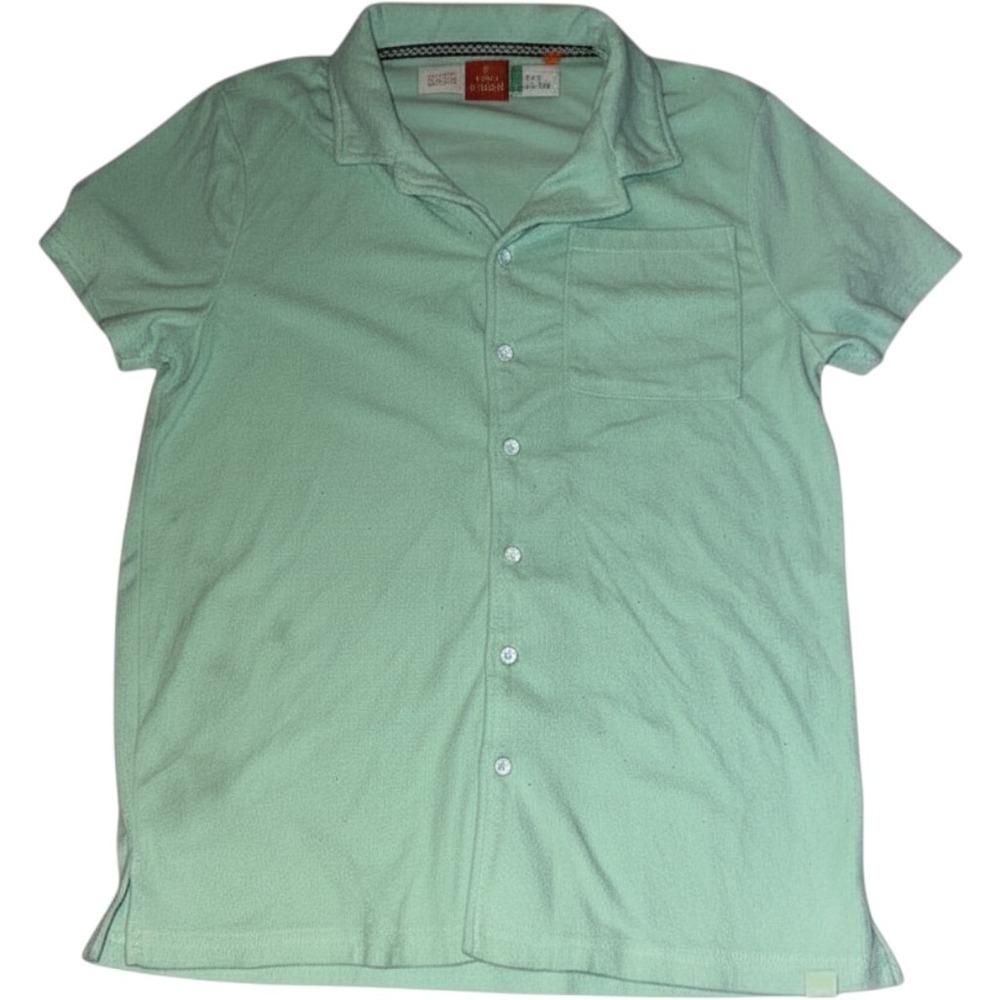Free Planet Mens Button Up Shirt S Mint Green Short Sleeve Terry cloth golf 70's